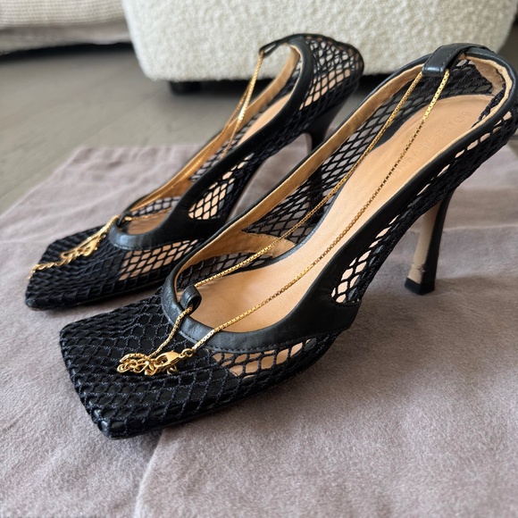 Bottega Veneta Shoes - Stretch Pump Black Mesh leather Bottega Veneta pumps with gold chain. Size 36